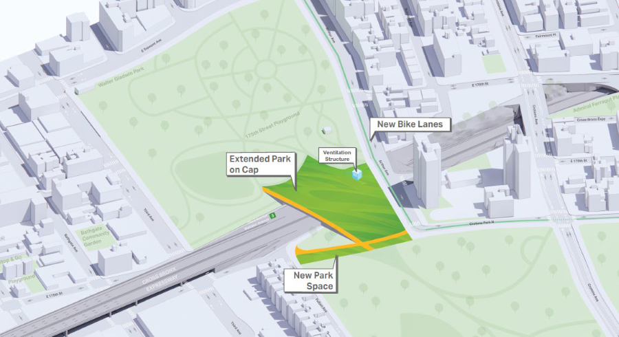 Map of Potential Highway Capping Concept: Crotona and Walter Gladwin Parks