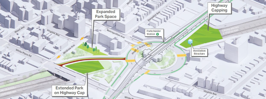 Map of Potential Highway Capping and Mid-Term Concepts: Hugh J. Grant Circle and Virginia Park