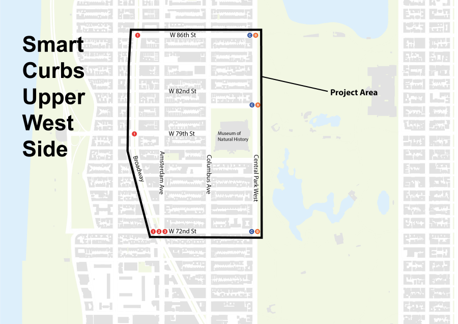 Map of Smart Curbs project area on Manhattan’s Upper West Side