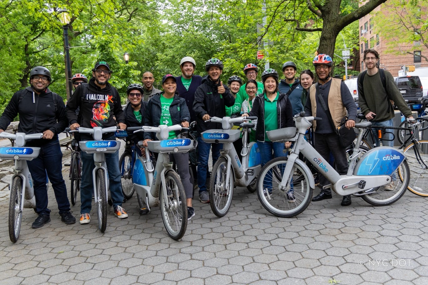 NYC DOT Commissioner Ydanis Rodriguez and NYC DOT staff before their bike ride on Bike To Work Day 2024. Credit: NYC DOT