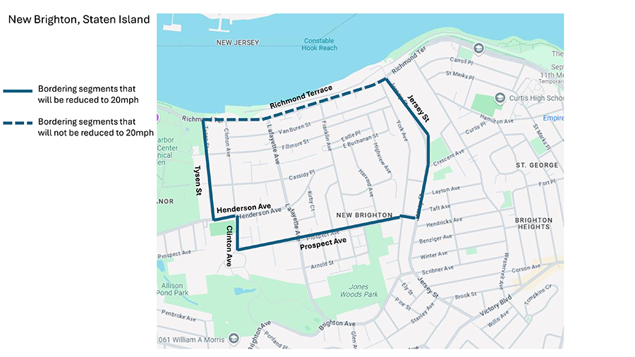 Map highlighting new regional slow zone in New Brighton, Staten Island.