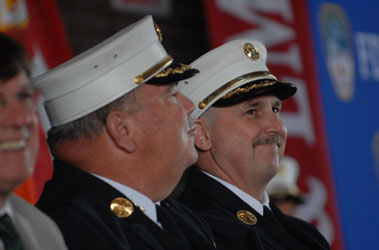 Chief Fire Marshal Robert Byrnes (right) is the 11th FDNY member to hold that position in the history of the Bureau of Fire Investigations.