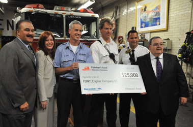 Members of Engine 65 received a $25,000 grant on July 17 from Kornreich-NIA and Fireman&rsquo;s Fund Insurance Company for the purchase of new firefighting, training and exercise equipment. 