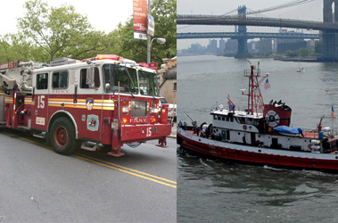 Members of Ladder 15 and Marine 1 rescued two people from the North Cove, at 375 South End Ave., in Manhattan on Dec. 16.