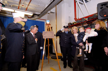 A plaque is dedicated honoring Lt. John Martinson of Engine 249.