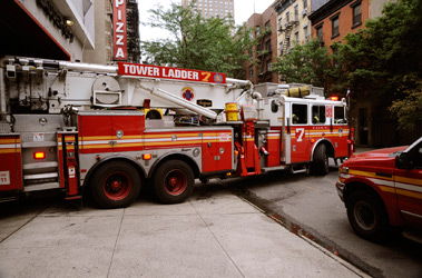 Members of Ladder 7 leave quarters.