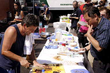 Firefighters competed in the first Fairway Firefighters Food Face-Off outside the store's Harlem location.