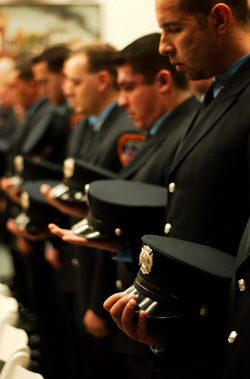 A number of firefighters from Probationary Firefighter Sears' graduating class attended the dedication at the Fire Academy.