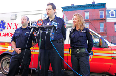 (R to L) Paramedic Justin Young, EMT Anthony Marullo, Jr., and EMT Lisa Westover. They, along with Paramedic Sorffly Davius, delivered a baby in a car on Nov. 20.