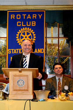 Fire Commissioner Salvatore Cassano addresses the Rotary Club luncheon. Beside him is the President of the Rotary Club, Ron Victorio.