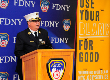 Assistant Chief of EMS Field Services John McFarland tells the media about the FDNY CPR to Go program.