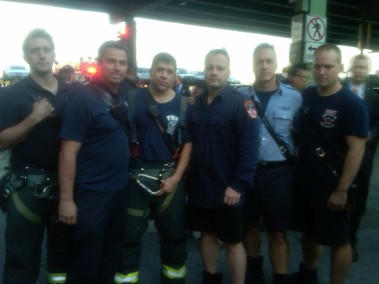 The members of Ladder 7, including Firefighter Robert Lopez (third from the right).