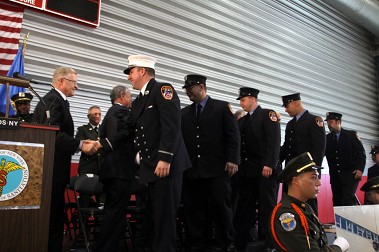 Members of Ladder 163 receiving their Commissioner's Citation from DSNY. Photo courtesy of DSNY.