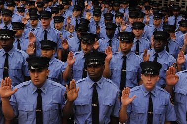 The new probationary firefighters are sworn in. On stage was Probationary Firefighter Connor Geraghty, son of Deputy Chief Edward Geraghty, who died on Sept. 11, 2001.