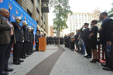 Family and retired firefighters were among the large group attending the ceremony marking the 47th anniversary of the 23rd Street fire.