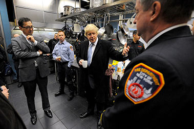 The Mayor enjoyed coffee in the firehouse kitchen and chatted with the Fire Commissioner, Chief of Department and firefighters.