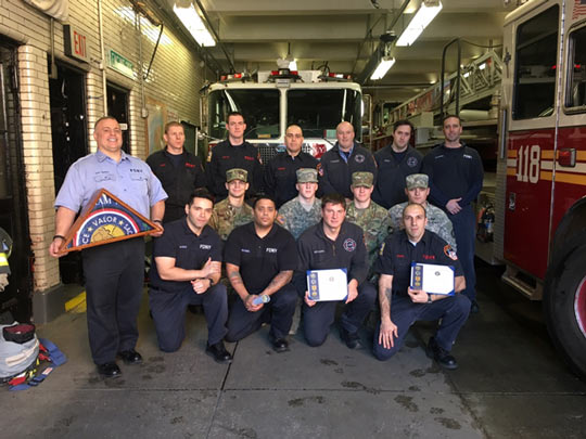 West Point cadets with members at the Quarters of Engine Company 205 and Ladder Company 118 in Brooklyn.