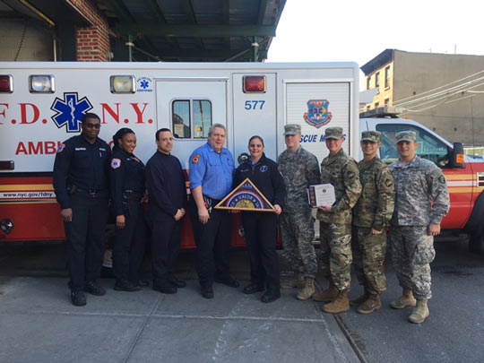 West Point cadets with members at EMS Station 32 in Brooklyn.