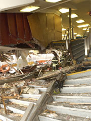 Damage done to the front stairway. This stairway allows passengers to go from the lower to the main deck.