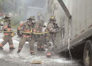 Truck fire on a residential street. 