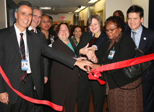 (Front row, L to R) Steven Alexander, Executive Director; Michael Rawlings, Associate Director, Facilities Management; State Sen. Liz Krueger; Dr. Jennifer Havens; Lynda D. Curtis, HHC Senior Vice Pre