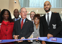Mayor Michael R. Bloomberg joined by Denise Soares and Swizz Beatz at the Harlem Hospital ribbon-cutting.