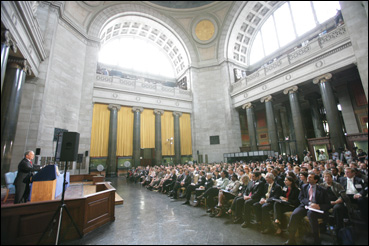 Delegates listen to Mayor Bloomberg's keynote address in Low Memorial Library at Columbia University (Photo credit: Spencer T. Tucker)
