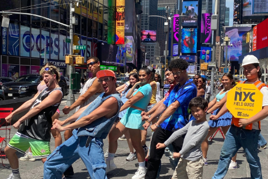 New Yorkers dancing in Times Square