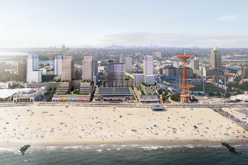 Rendering of Coney Island West, including development of Parcel A housing and Abe Stark Center ren