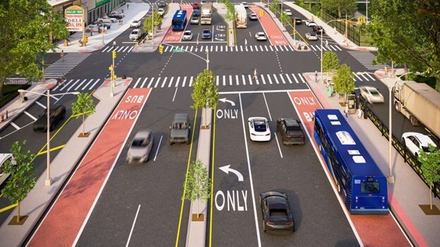 Rendering of a redesigned Linden Boulevard, at Crescent Street, in East New York, Brooklyn. Credit: NYC DOT