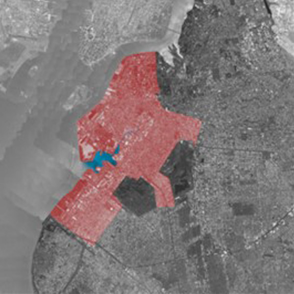 a satellite image of the DSNY Gowanus Snow Operations Facility, marked red