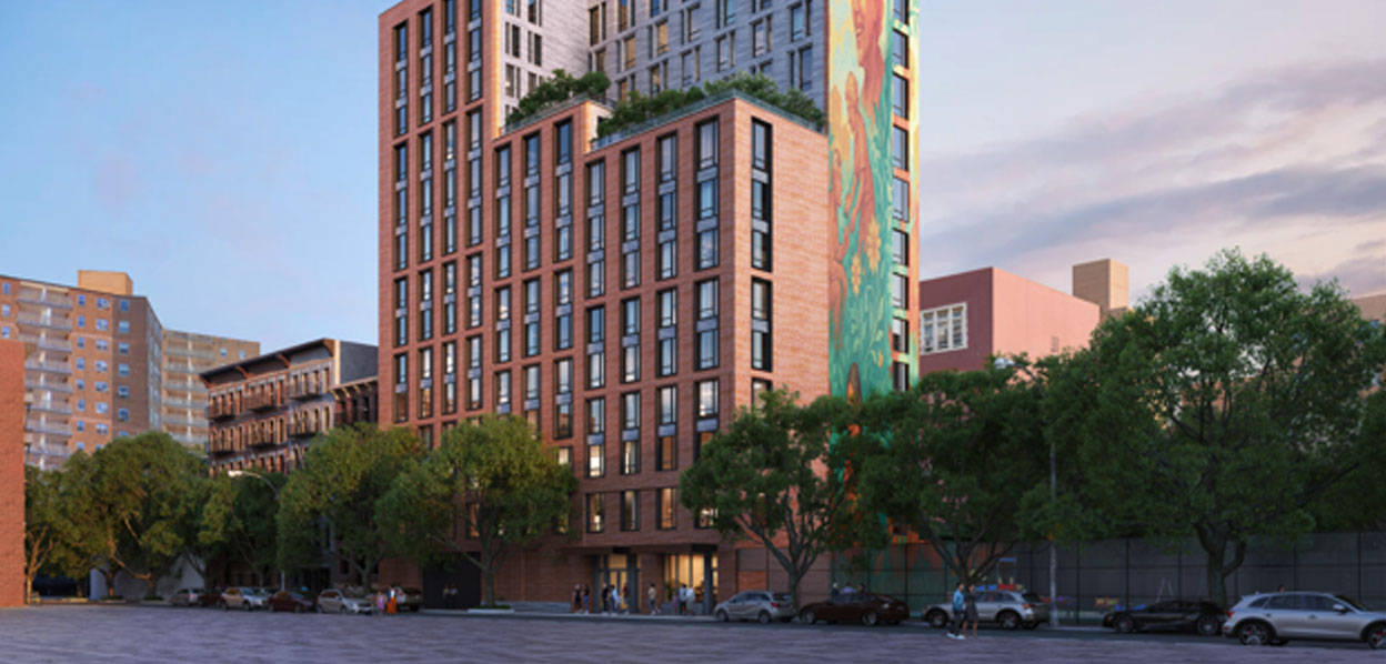 illustration, Street-level view from across East 5th Street