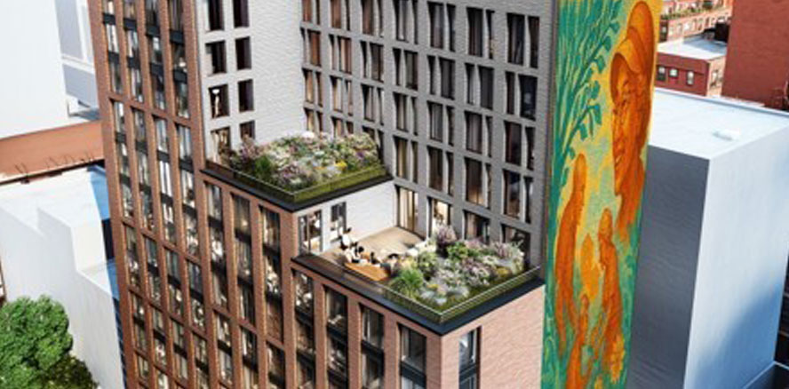 illustration, Outdoor terrace space and green roof 
