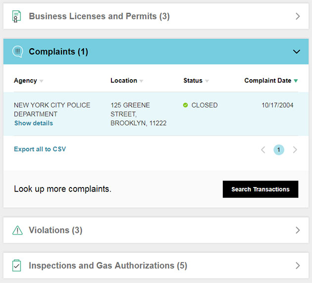 This screenshot shows My Dashboard, with several content boxes closed and the Complaints box open.