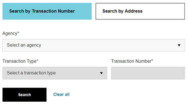 A screenshot of the Search by Transaction Number form.