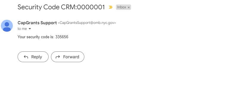 Screenshot of Capital Grants security email