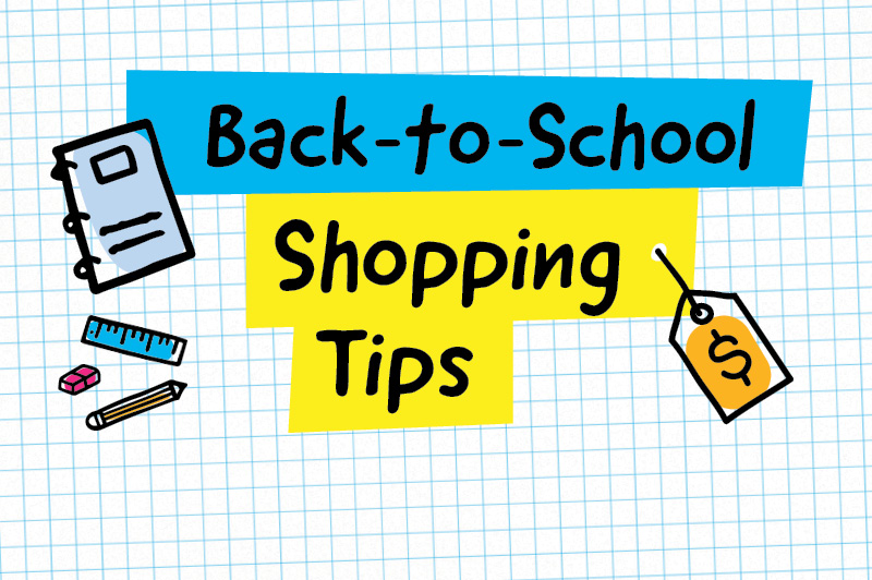 School supplies and price tag on graph paper with text, Back-to-School Shopping
                                           