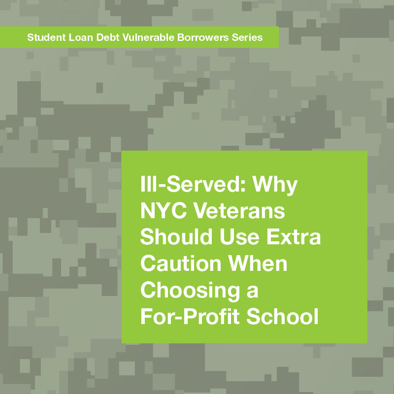 Green report cover for Research-Student-Loan-Debt-Report-NYCVeterans