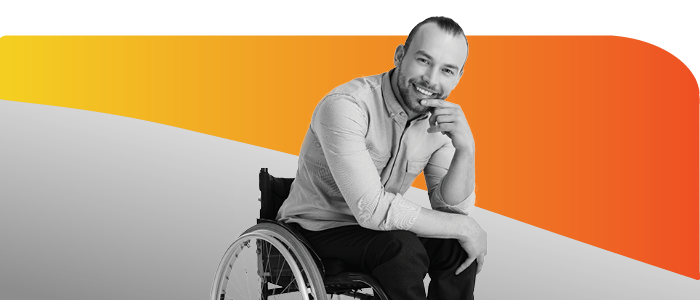 Young man in wheelchair, smiling Young man in wheelchair, smiling