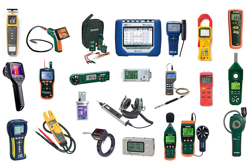 A collection of various diagnostic and measuring tools that can be borrowed at the Field Equipment Lending Library.