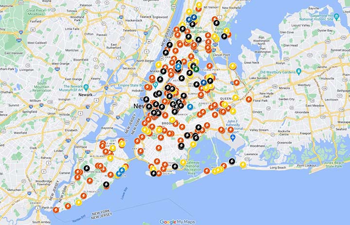 Map of DCAS operated electric vehicle charging sites for the City fleet.
                                           