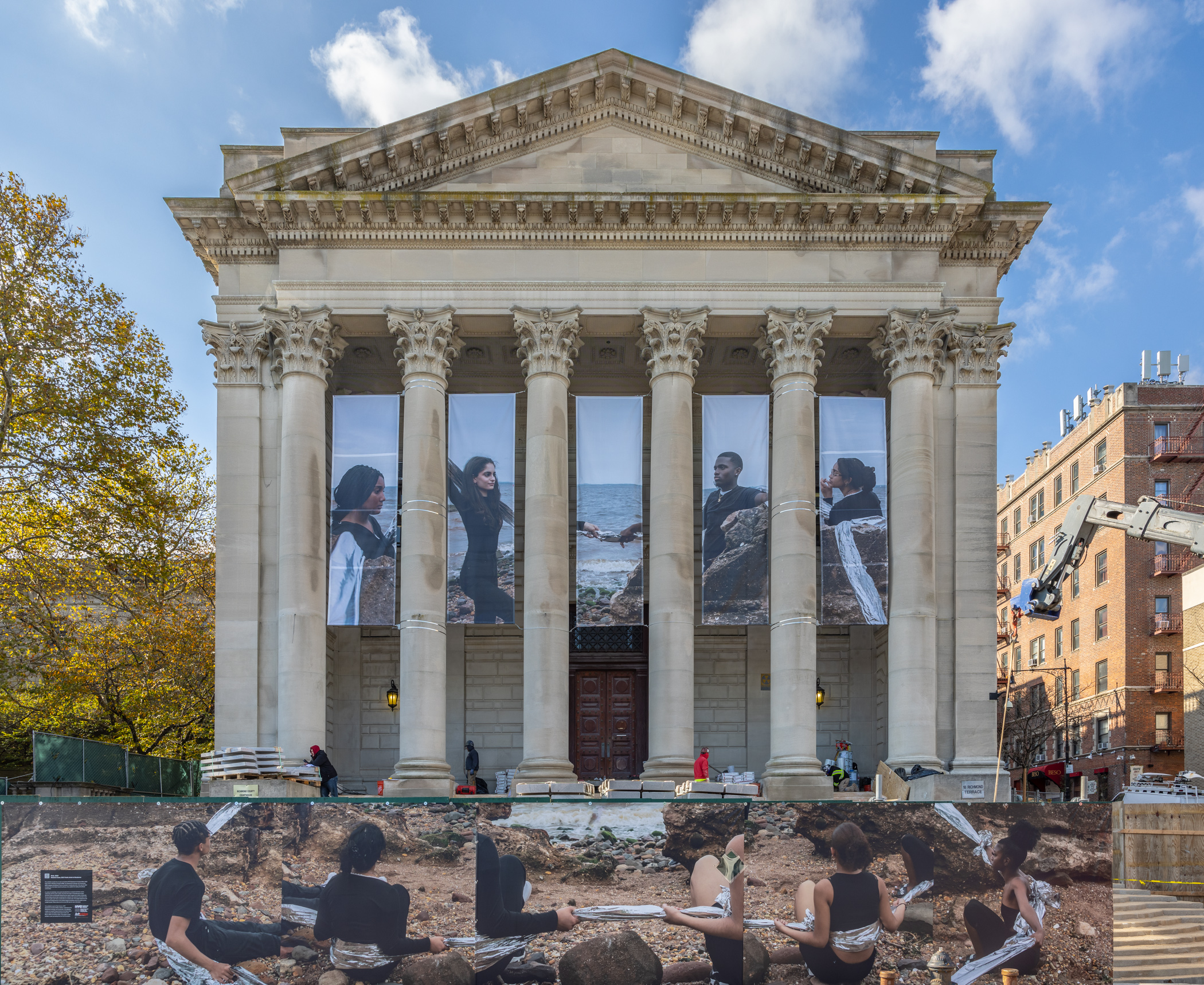 banner on display at staten island courthouse