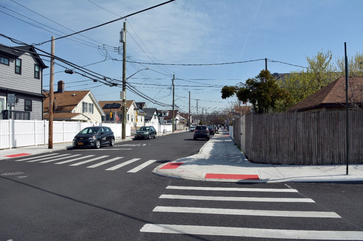New pedestrian ramps and corner bumpouts improve pedestrian safety and access
