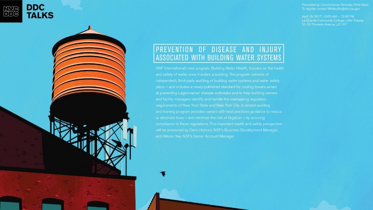 DDC Talks poster with information and illustration of a water tower
