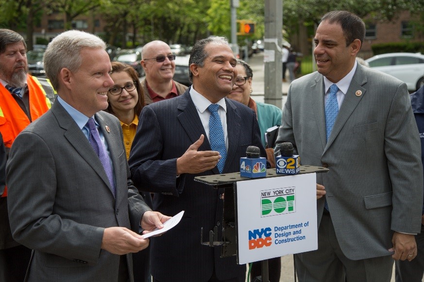 DDC Commissioner Feniosky Peña-Mora, Councilmembers Jimmy Van Bramer and Costa Constantinides
