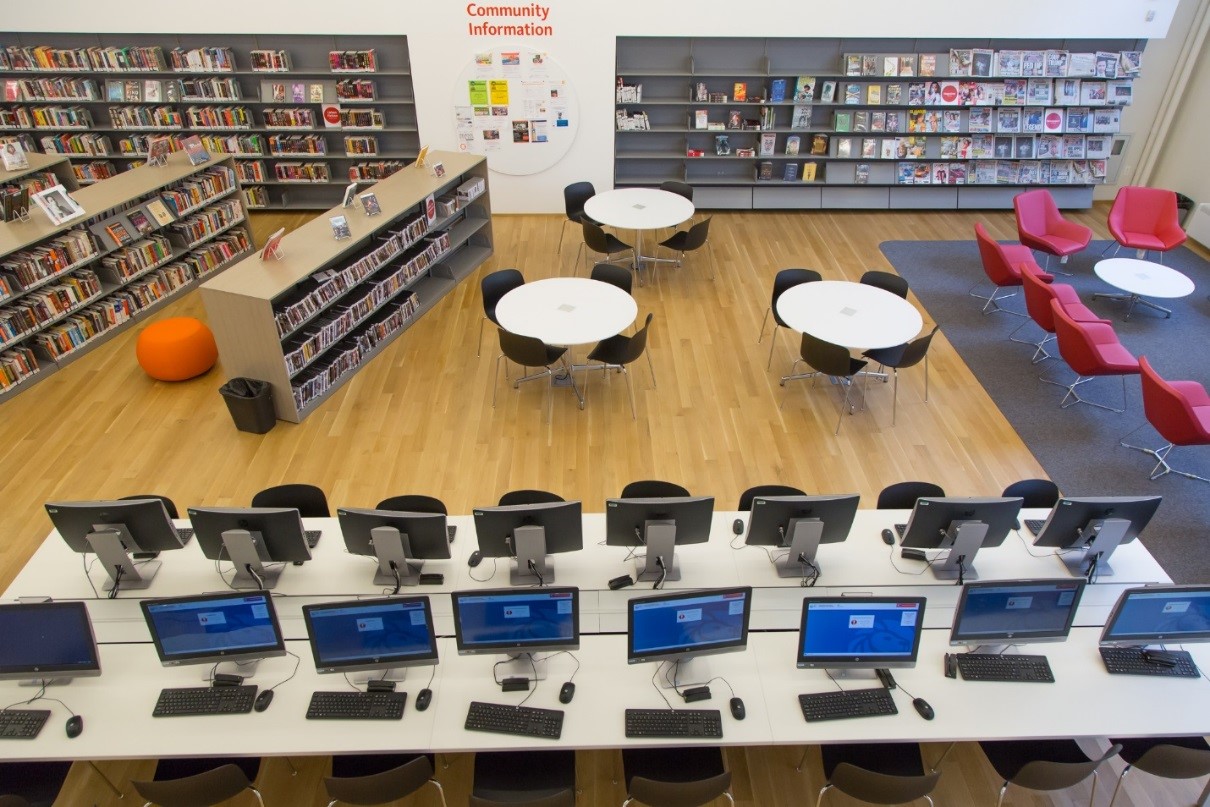 The newly renovated Woodstock Library in the Bronx offers a variety of resources for patrons (NYCDDC)
