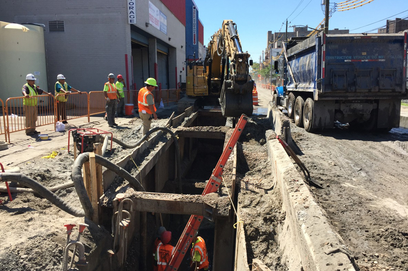 Crews install new sewers being installed on West 21st Street in Coney Island.
