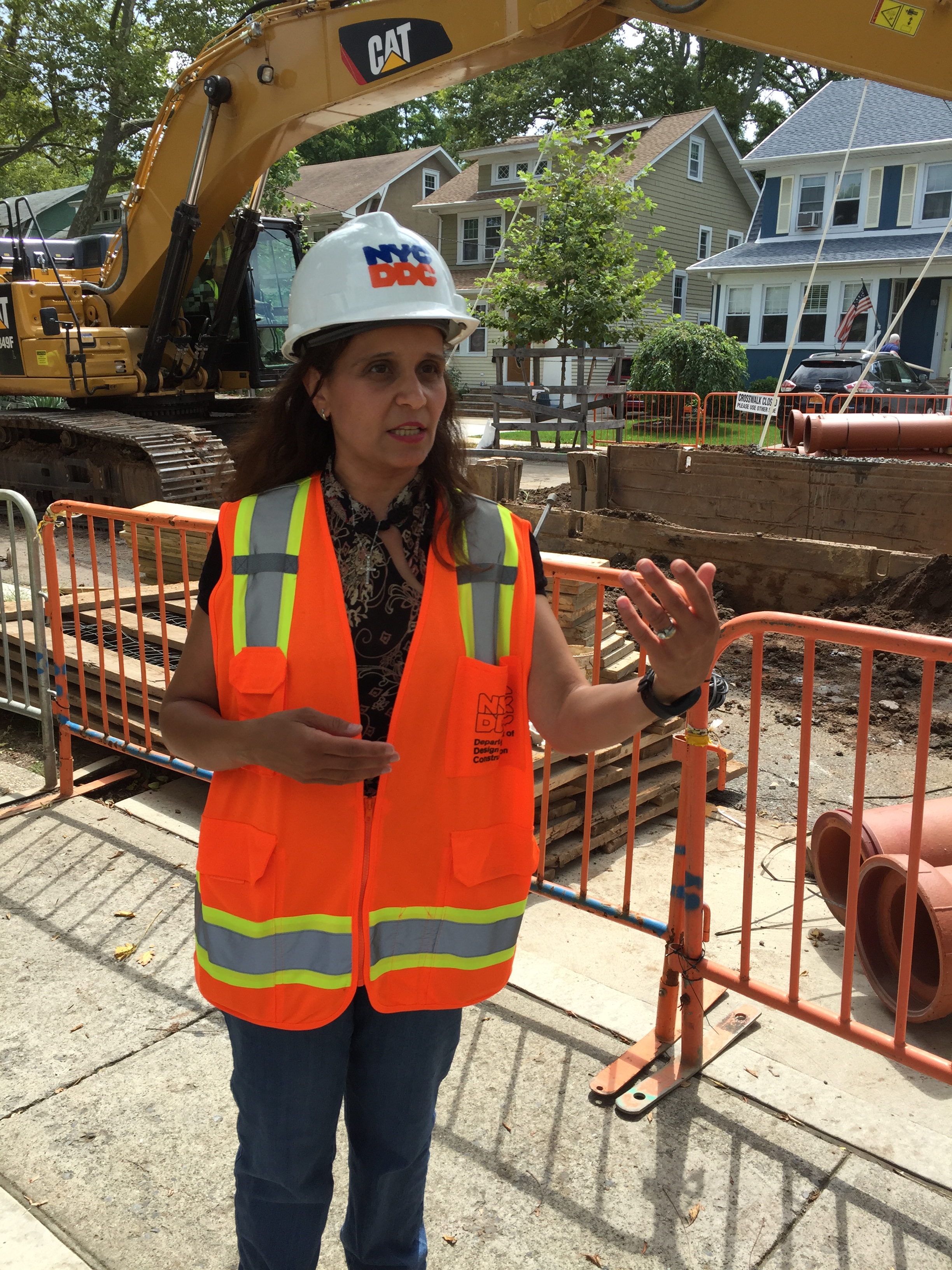 DDC Resident Engineer Carolina Habashy at the work site on Harvest Avenue
