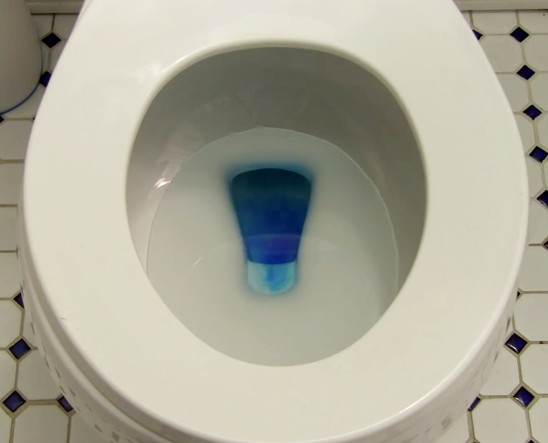 Toilet with blue dye in the bowl