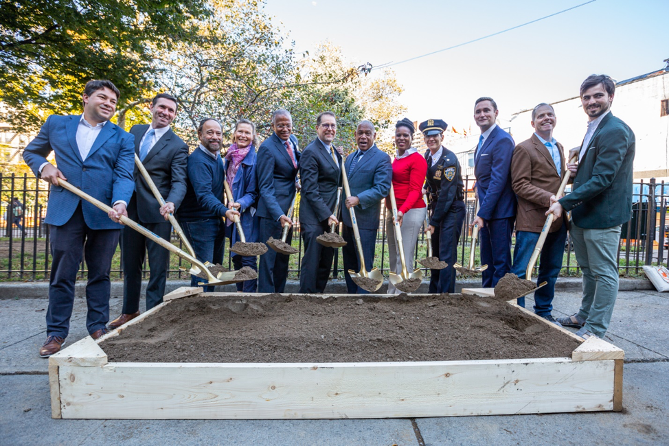 Community leaders stand together with shovels to break ground at Montefiore site
